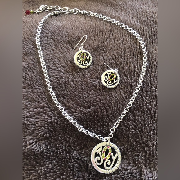 BRIGHTON HOLIDAY JOY Red Crystal Silver Disc Pendant NECKLACE and Earrings set - Picture 6 of 12